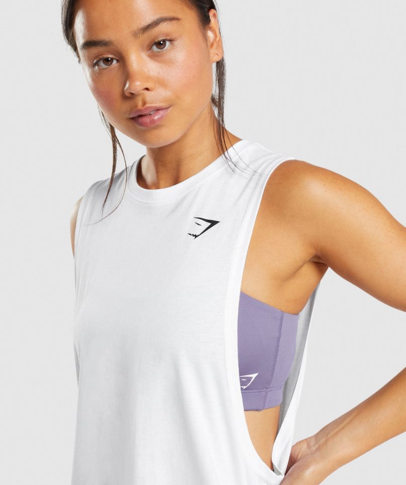 Women's Gymshark Training Drop Arm Tanks White | NZ 4IZJCR